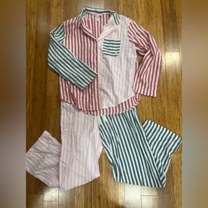 Victoria's Secret Pink and Gray Striped Pajama Set